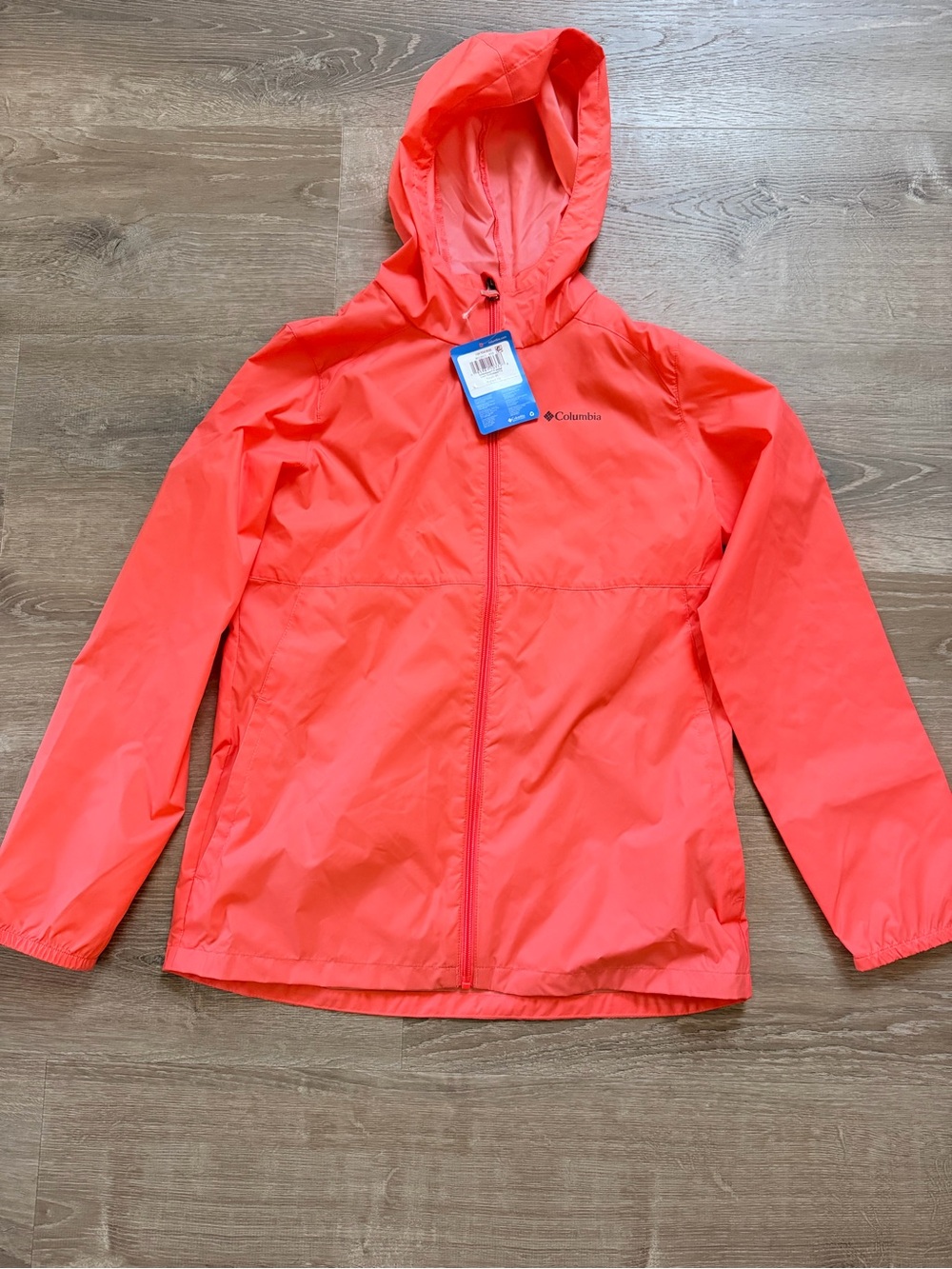 Columbia Kids' Hooded Raincoat in Bright Coral